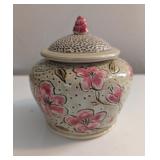 VTG MEXICAN POTTERY JAR, FLORAL PATTERN, SIGNED