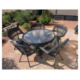 OUTDOOR PATIO TABLE & 5 CHAIRS, WICKER/METAL