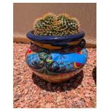 TALEVERA POT #2 W/PIN CUSHION CACTUS