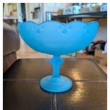 FROSTED BLUE GLASS FOOTED COMPOTE