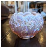 FENTON IRRIDESCENT FROSTED PINK ROSE BOWL