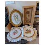 4PC WALL DECOR, WOOD, EMBROIDERY NEEDLEPOINT