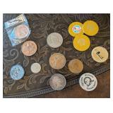 ASSTD COINS, TOKENS, CASINO CHIPS, WOODEN NICKLE,