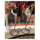 2PC METAL OUTDOOR TABLE TOP LANTERNS W/STANDS