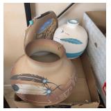 3PC NATIVE AMERICAN INDIAN VASES, 2-SIGNED