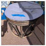 ROUND BAMBOO FOOT STOOL #2, BLUE GREY CUSHION