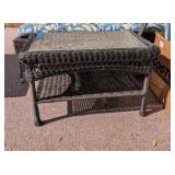 WICKER COFFEE TABLE W/UNDER SHELF & GLASS TOP