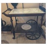 VTG/ANTQ WOODEN CART W/WHEELS, PLEXIGLASS COVERS