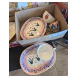 7PC HAND PAINTED CERAMIC SNACK PLATES, BOWL &