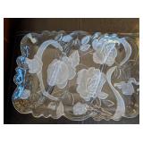 CLEAR/FROSTED GLASS ROSE DIVIDED SERVING DISH
