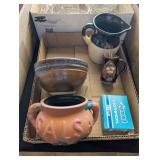 ASSTD POTTERY BOWL-SIGNED, TOOTHPICK HOLDER,