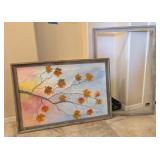 2PC WALL ART-LEAVES-SIGNED & 24' X 36' WOOD FRAME
