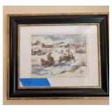 FRAMED ARTWORK, SIGNED, WINTER SCENE WATERCOLOR