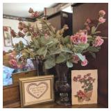 3PC WALL DECOR & PURPLE BUBBLE GLASS VASE WITH