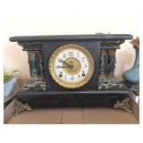 VTG MANTLE CLOCK W/KEY, HAS LION ACCENT