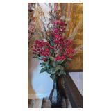 METAL VASE W/RED BERRIES & FAUX FLOWERS #11