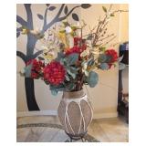 TERRACOTTA WATER VESSEL W/FLORAL ARRANGEMENT &