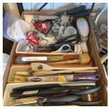 ASSTD KITCHEN UTENSILS, KNIVES, WOODEN SPOONS,