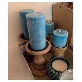 5PC CANDLES, PEDESTAL CANDLE HOLDERS