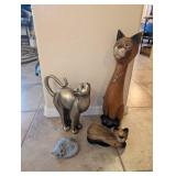 4PC ASSTD CAT SCULPTURES #1, WOOD, CLAY, OTHER