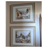 2PC FRAMED WATERCOLOR ART, SIGNED, VILLAGE LIFE