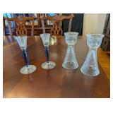 2 PAIR OF GLASS CANDLE HOLDERS