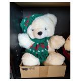 PLUSH CHRSTMAS BEAR #1, WHITE, GREEN SCARF, HAT