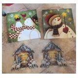4PC CHRISTMAS DECOR, WALL ART SNOWMEN, NATIVITY