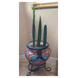 TALEVERA POT W/LIVE AFRICAN MILK TREE #1 ON METAL