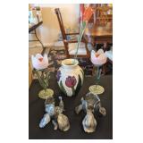 6PC PEWTER FLOWER CANDLE HOLDERS, TULIP CANDLE