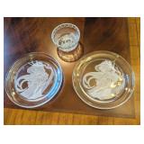 GLASS FROSTED FLORAL PATTERN BOWL & PLATES