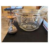 2PC MCM LARGE CRYSTAL BOWL & COPPER TONE