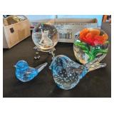 ASSTD GLASS PAPERWEIGHTS #1, ROSE, CAT, BIRDS