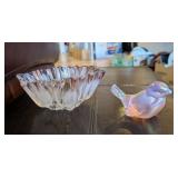 2PC IRRIDESCENT PINK FLOWER BOWL & FENTON