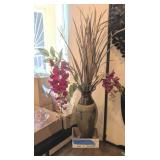 GLAZED POTTERY VASE W/FLORAL ARRANGEMENT #1