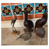 4PC CARVED WOOD BIRDS, QUAIL, OTHER