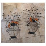 2PC METAL WALL DECOR W/FAUX FLOWERS