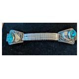 SILVER TONE TURQUOISE STONE WATCH BAND, MARKED