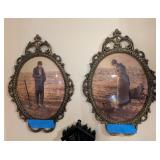 2PC METAL FRAMED VTG STYLE OVAL ARTWORK