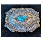 SILVER TONE/TURQUOISE STONE BELT BUCKLE