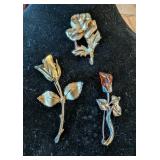 3PC GOLD/SILVER TONE ROSE BROOCHES
