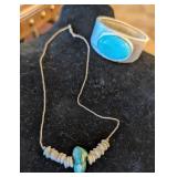 2PC SILVER TONE HAND CRAFTED NECKLACE W/POLISHED