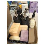 VANITY TRAY W/ASSTD DISPENSERS,SOAPS, AVON BULLDOG