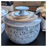 HAND CRAFTED POTTERY SOUP POT W/LADLE, SIGNED
