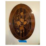 VTG/ANTQ OVAL WOOD FLORAL WALL ART