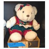 PLUSH CHRSTMAS BEAR #2, WHITE, GREEN DRESS
