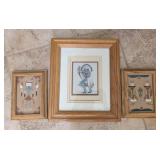 3PC FRAMED NATIVE AM. ARTWORK SIGNED, SAND ART