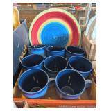 9PC BLUE MUGS & MULTICOLOR PLATTER