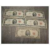 4 1963 $2 & 1 $5 Notes all RED SEAL