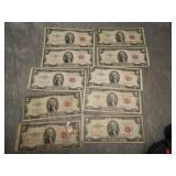 10 $2 Red Seal notes from 1953